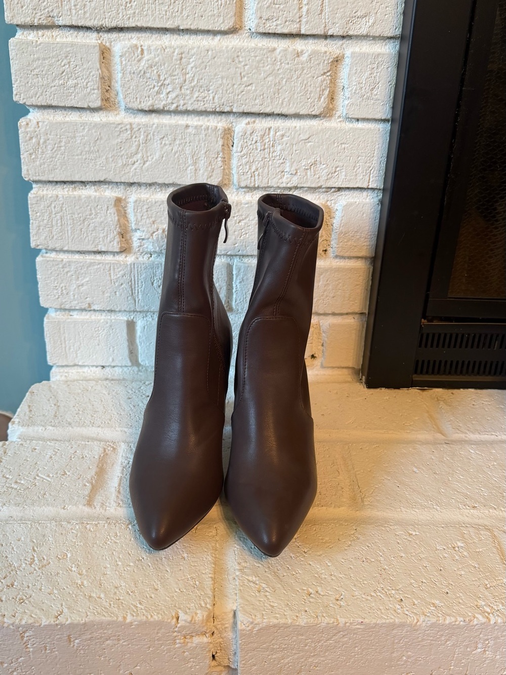 Windsor Dark Brown Pointed-Toe Ankle Booties with Side Zipper